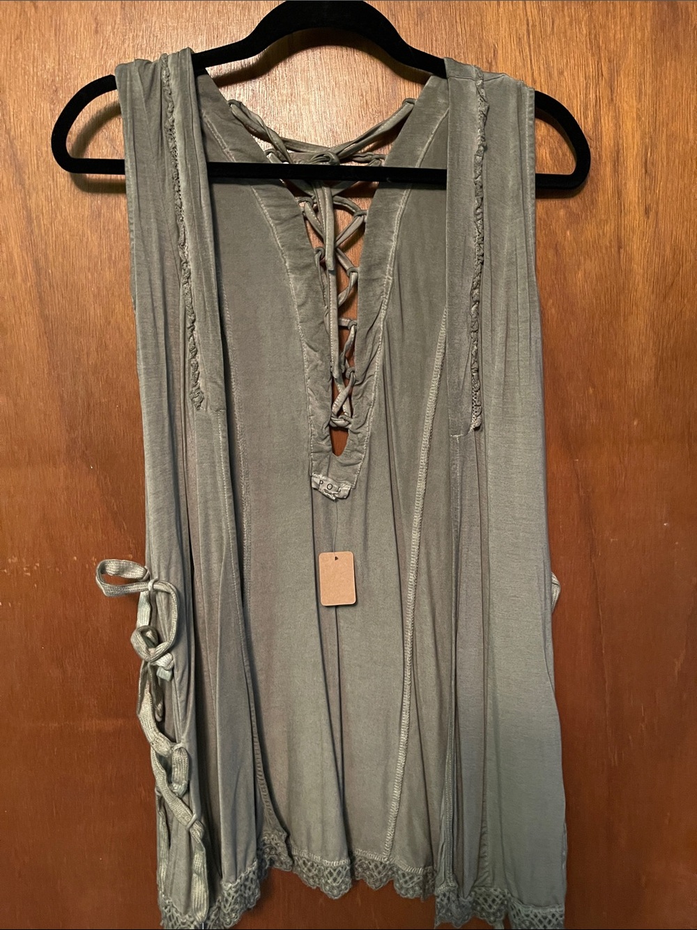POL Olive Green Sleeveless Lace-Up Vest